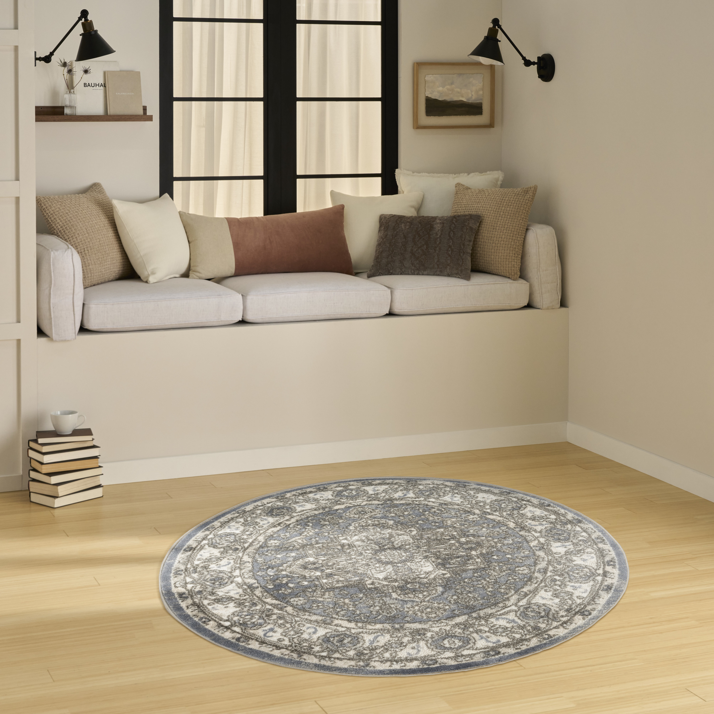 Nourison Quarry 4' x Round Blue Vintage Indoor Rug