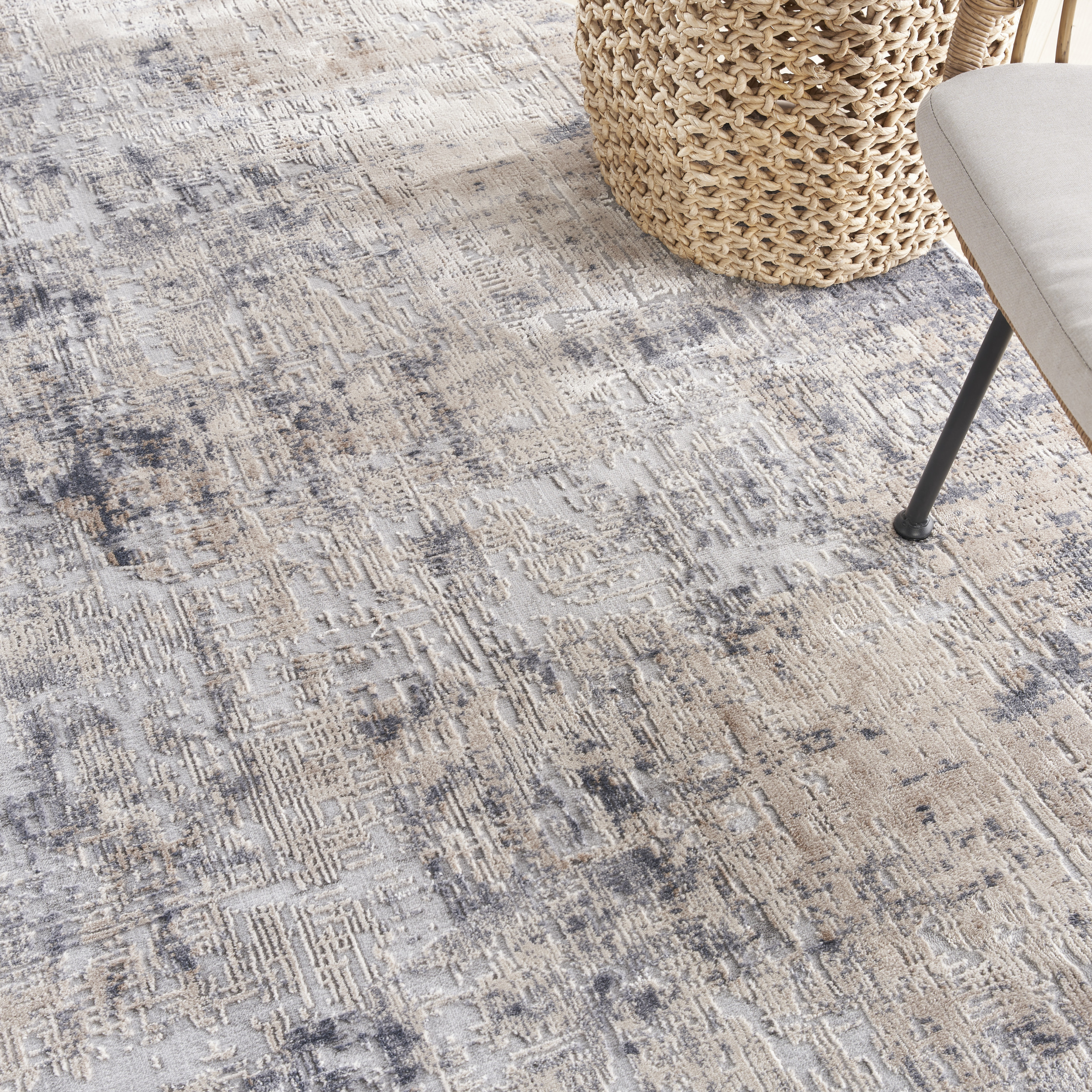 Nourison Rustic Textures 5'3" x Round Grey Beige Modern Indoor Rug