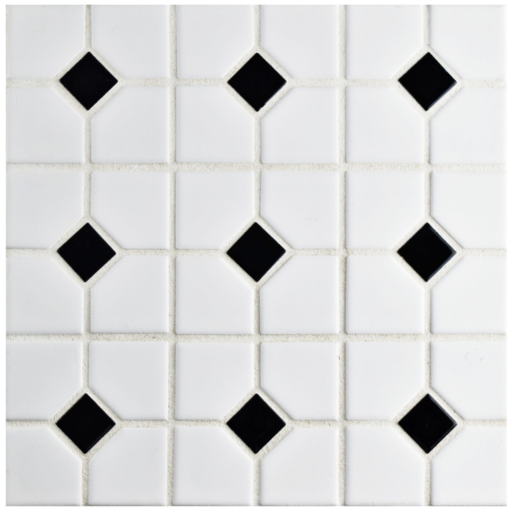 Oxford Matte White w/Black Dot 11.38x11.38 Square Porcelain Floor and Wall Digital Pattern