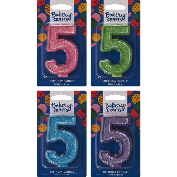 5 Glitter Numeral Candles