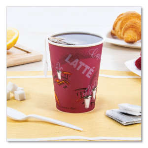 Solo, Paper Hot Drink Cups in Bistro Design, 12 oz, Maroon