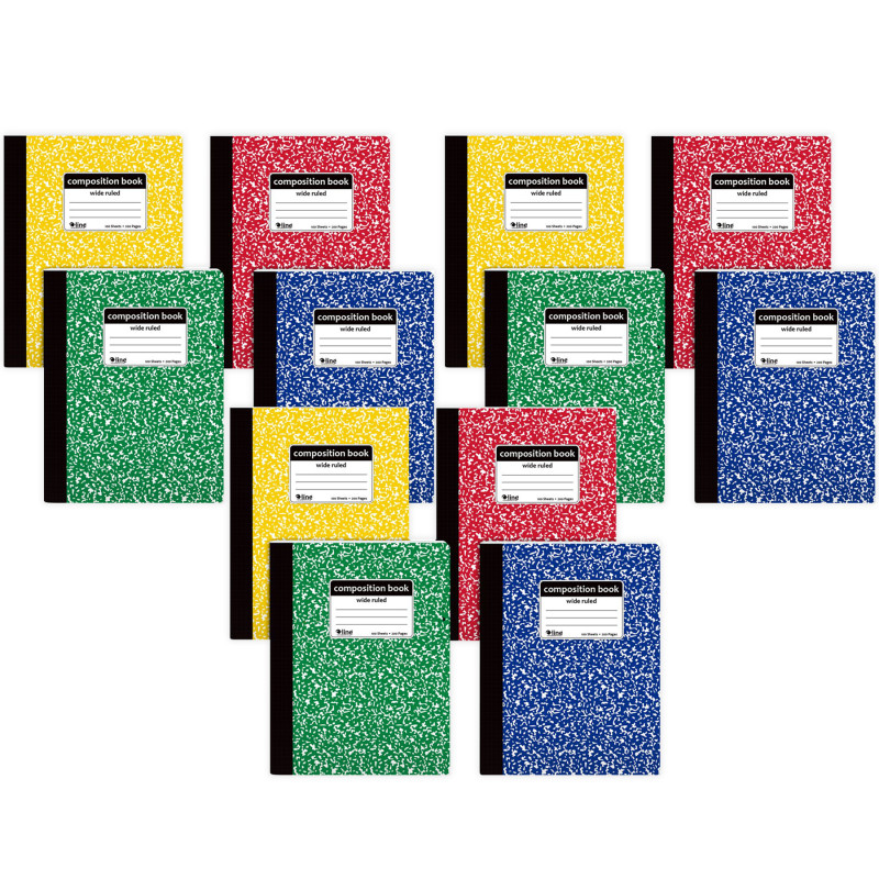 Composition Books, Wide Ruled, 100 Sheets, Assorted Color Covers, 7-1/2” x 9-3/4", Pack of 12