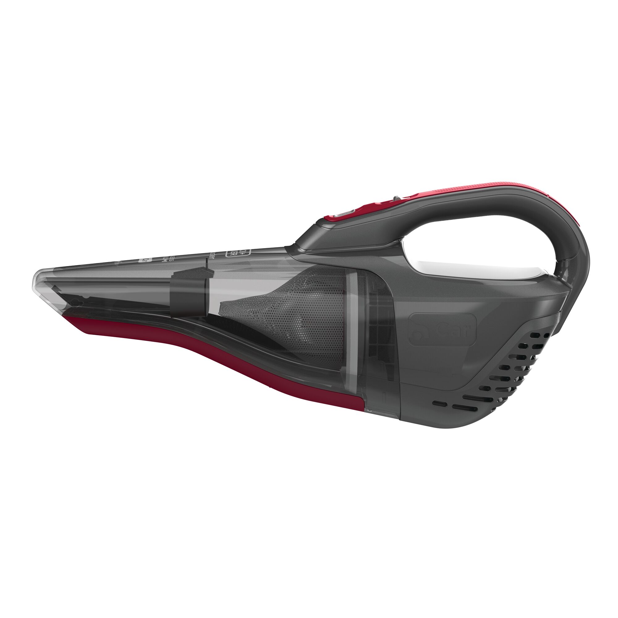 Dustbuster quick clean car cordless hand vacuum with motorized upholstery brush.