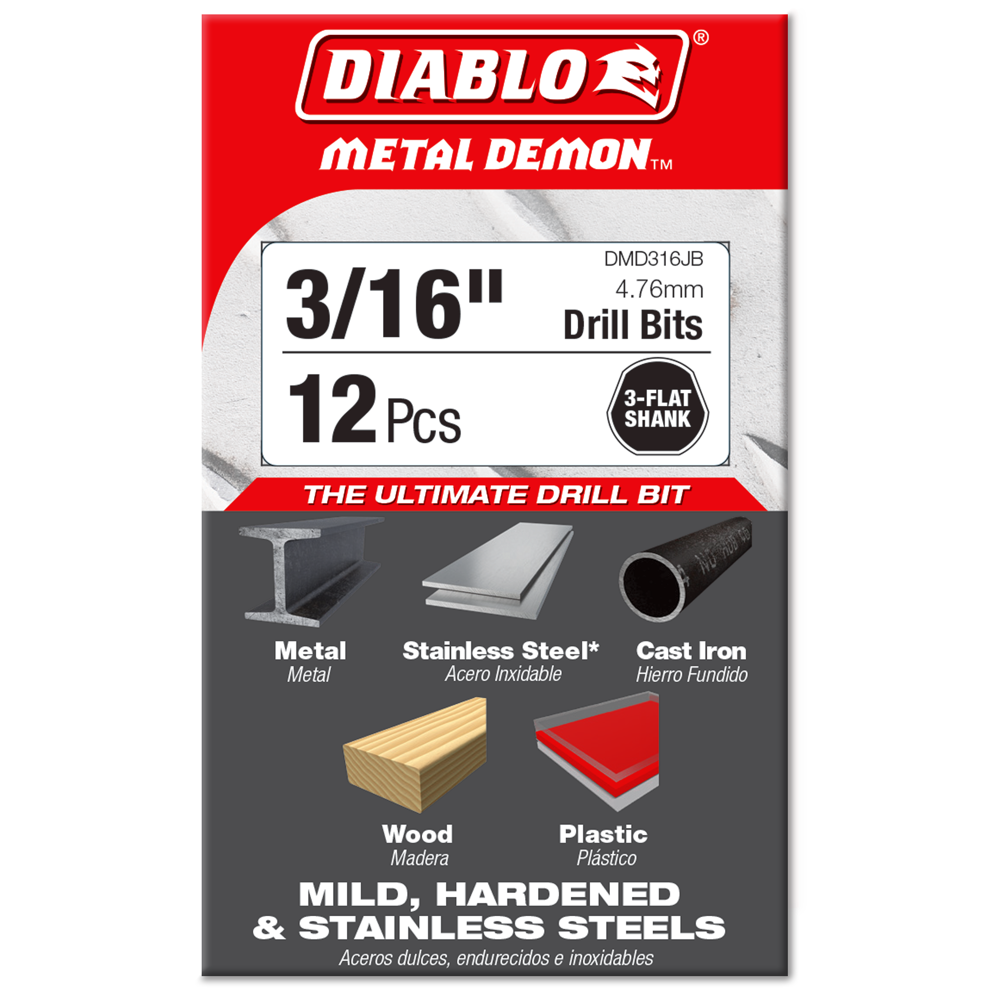 Diablo 3/16 in. Metal Demon Drill Bit for Mild, Hardened and Stainless Steels in its retail packaging, ready for the job box or tool bag