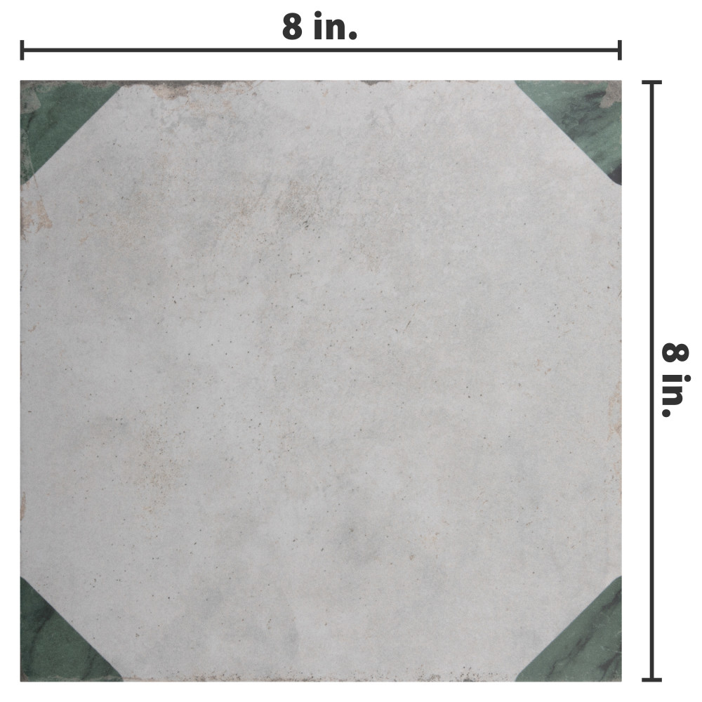 Renaissance Deco Emerald Corner 7-7/8 in. x 7-7/8 in. Porcelain Floor and Wall Tile