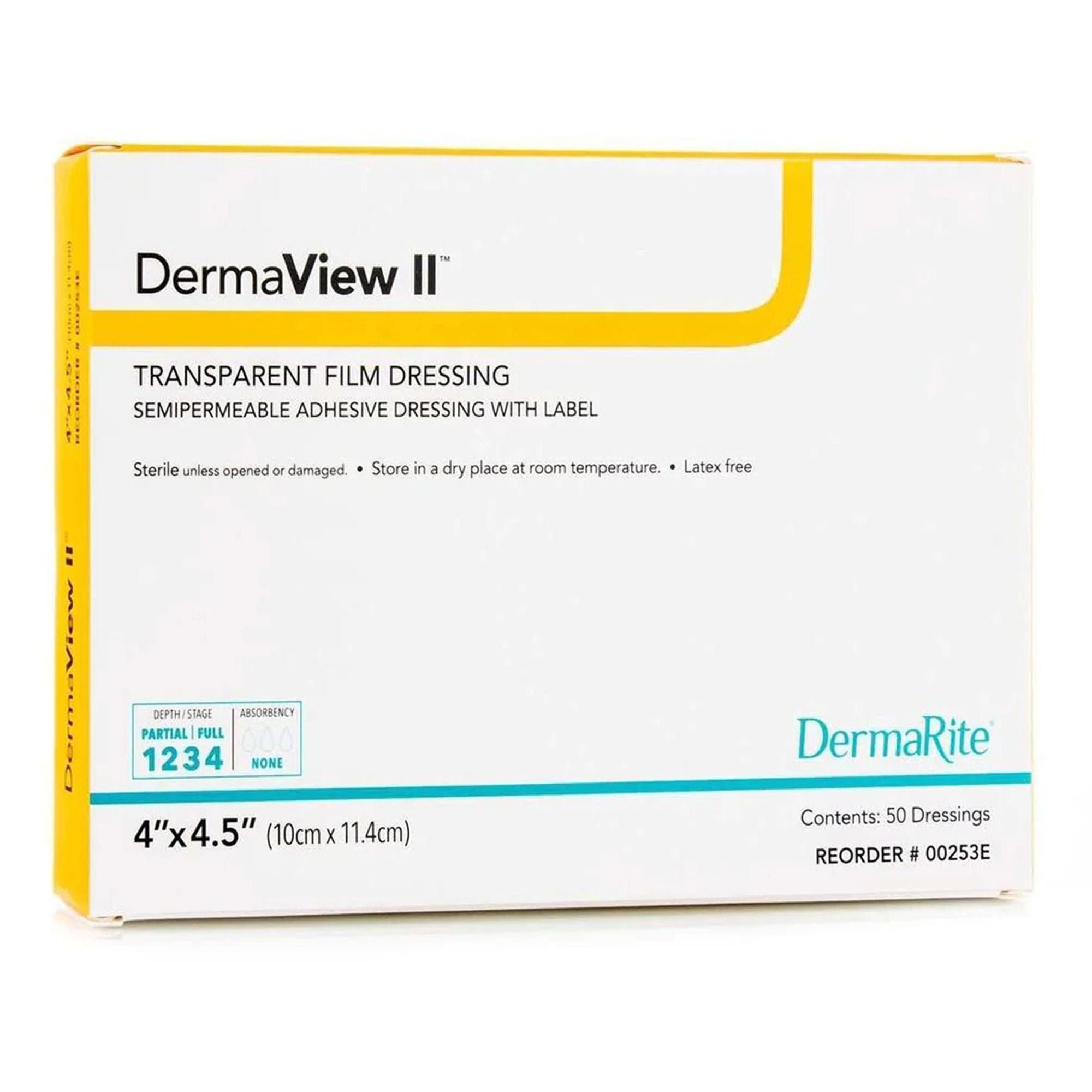 DermaView II™ Transparent Film Dressing with Border, 4 x 4.5 Inch