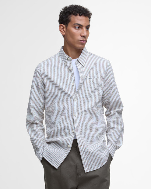 Cresswell Seersucker Tailored Long-Sleeved Shirt Stone