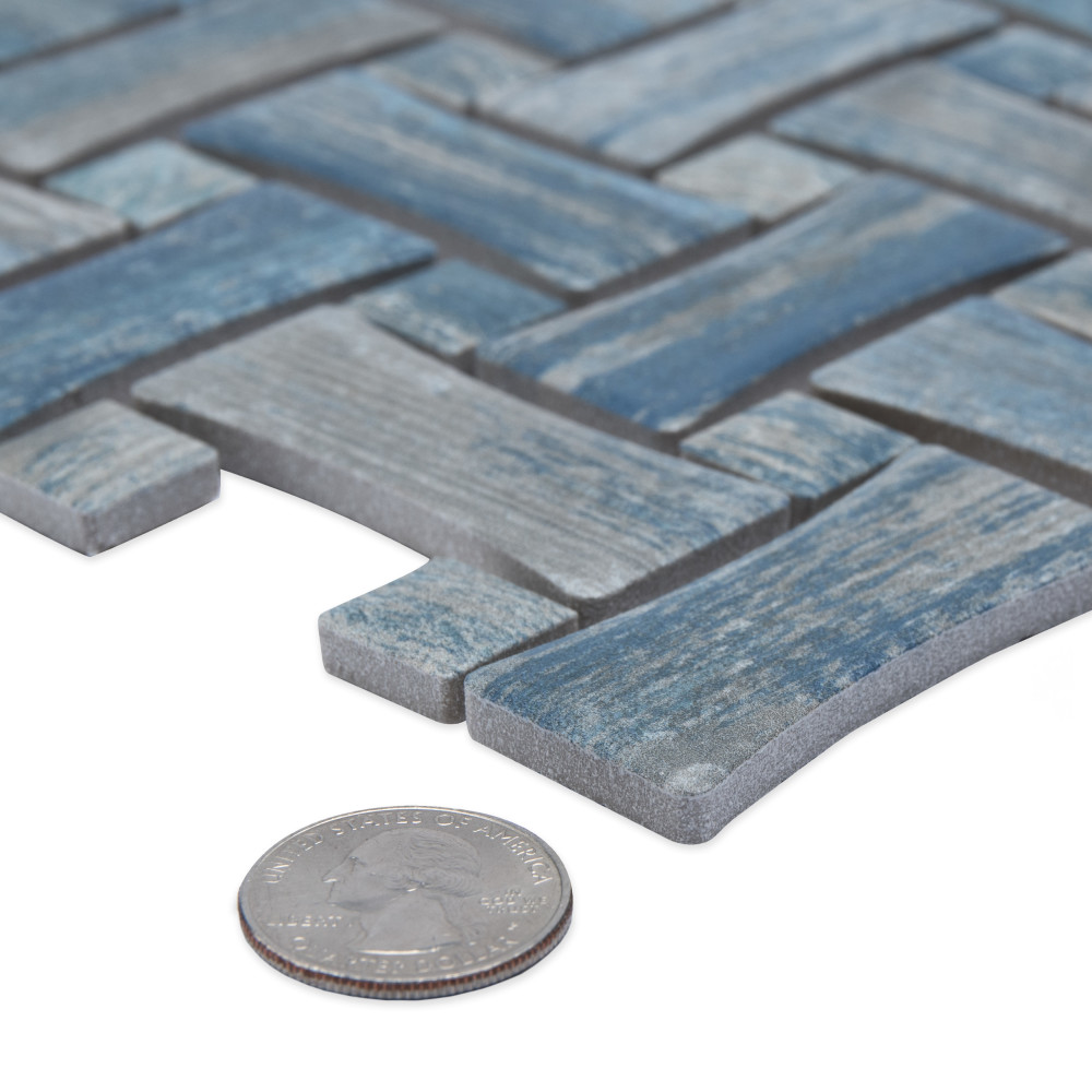Cassis Dog Bone Basketweave Blue w/ Blue Dot 10 in. x 10 in. Porcelain Mosaic Tile