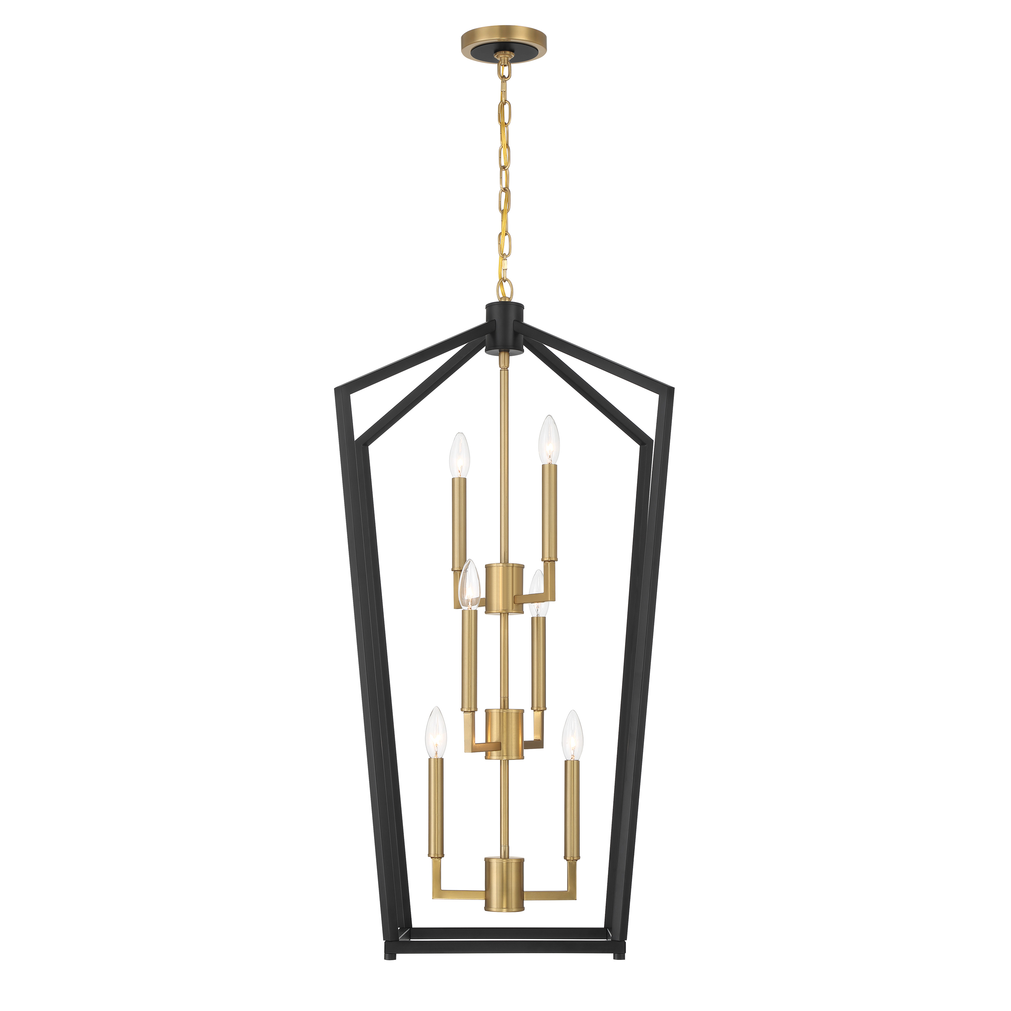 The Colwick 6-Light Pendant combines industrial-inspired design with modern sophistication through its dramatic coal black and signature brass finish. Six candelabra bulbs provide ample illumination while the mixed metal aesthetic adds visual interest to contemporary and transitional spaces. - alternate view