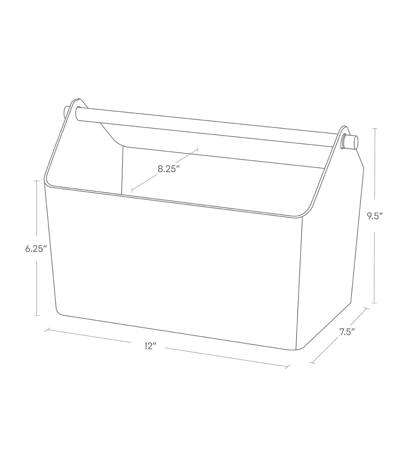 Dimension image for Storage Caddy showing length of 12 inches, width of 7.5 inches and height of 9.5 inches