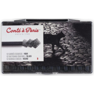 Carrés Esquisse Sketching Pastel Crayons, Black B, Set of 12