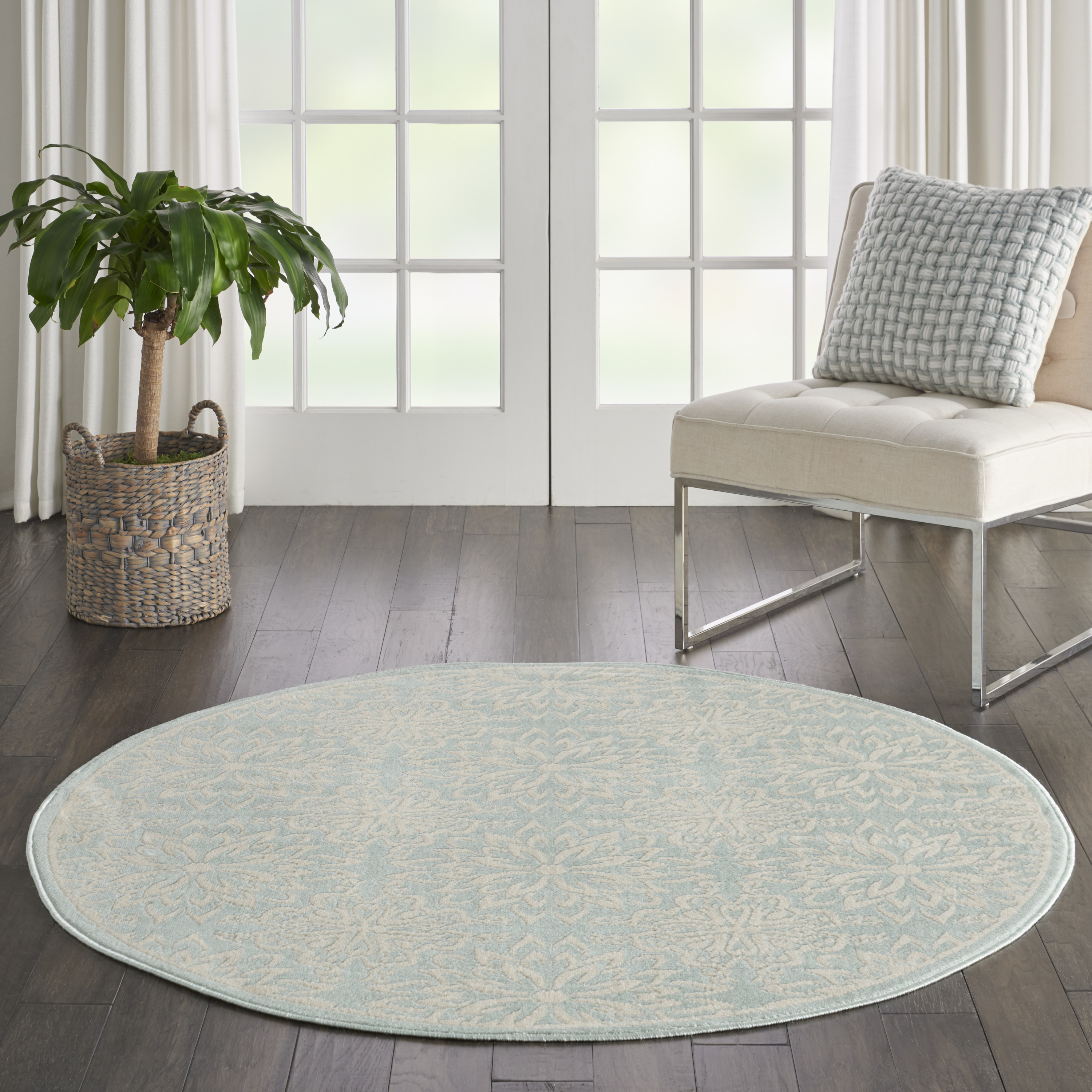 Nourison Jubilant 5'3" x Round Ivory Green Farmhouse Indoor Rug
