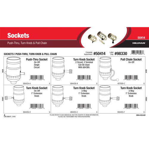 Sockets Assortment (Push-Thru, Turn Knob, & Pull Chain)