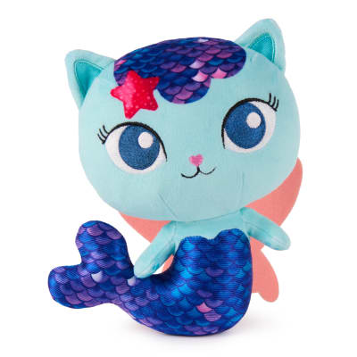 Gabby’s Dollhouse: Fairylandia MerCat Plush Toy, Mermaid Cat Stuffed Animal, Squishy Toys for Ages 3 & Up, Blue, 8”