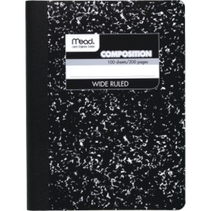 Composition Book, Wide Ruled, 100 Sheets, 9 3/4" x 7 1/2", Black Marble