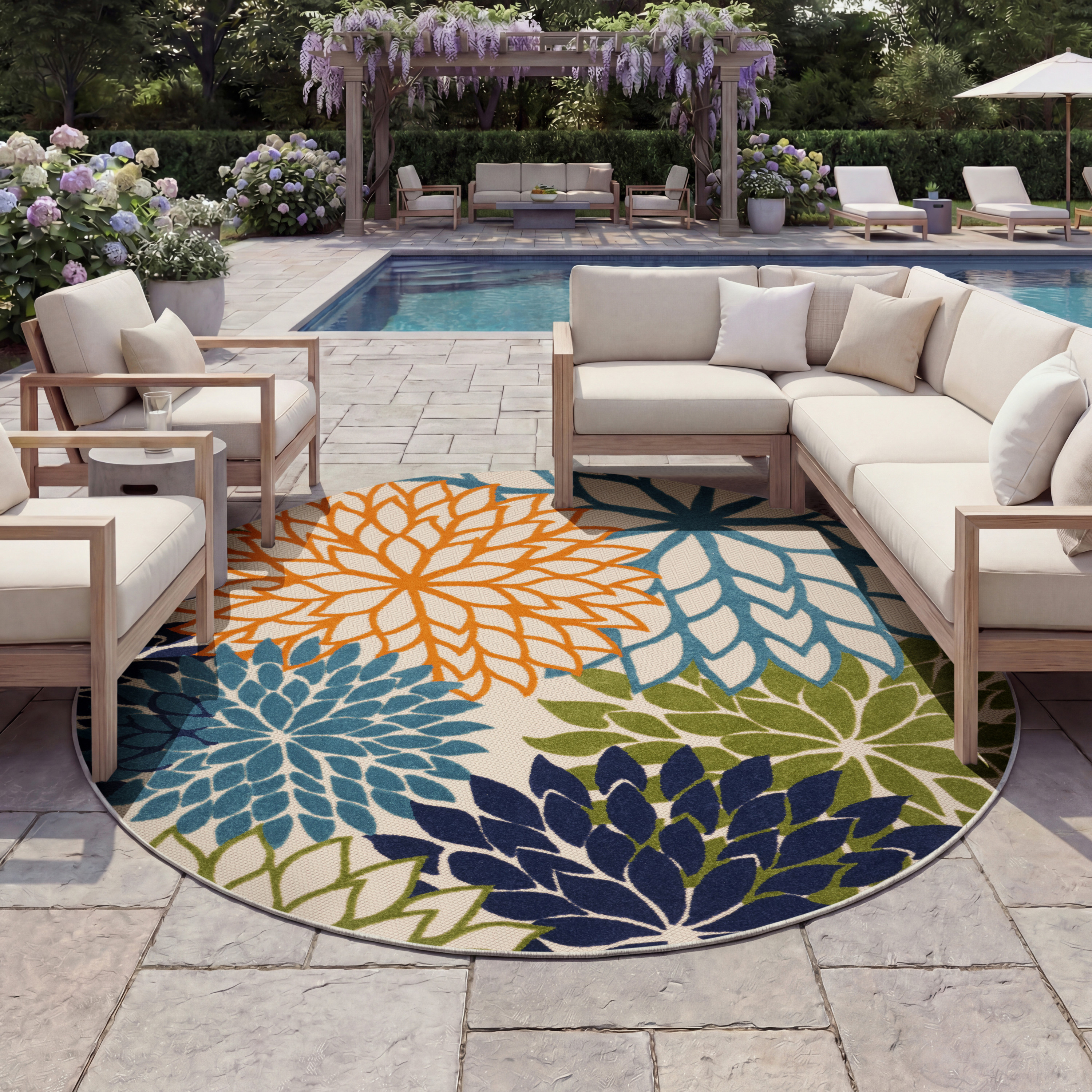 Nourison Aloha 5'3" x Round Multicolor Tropical Rug