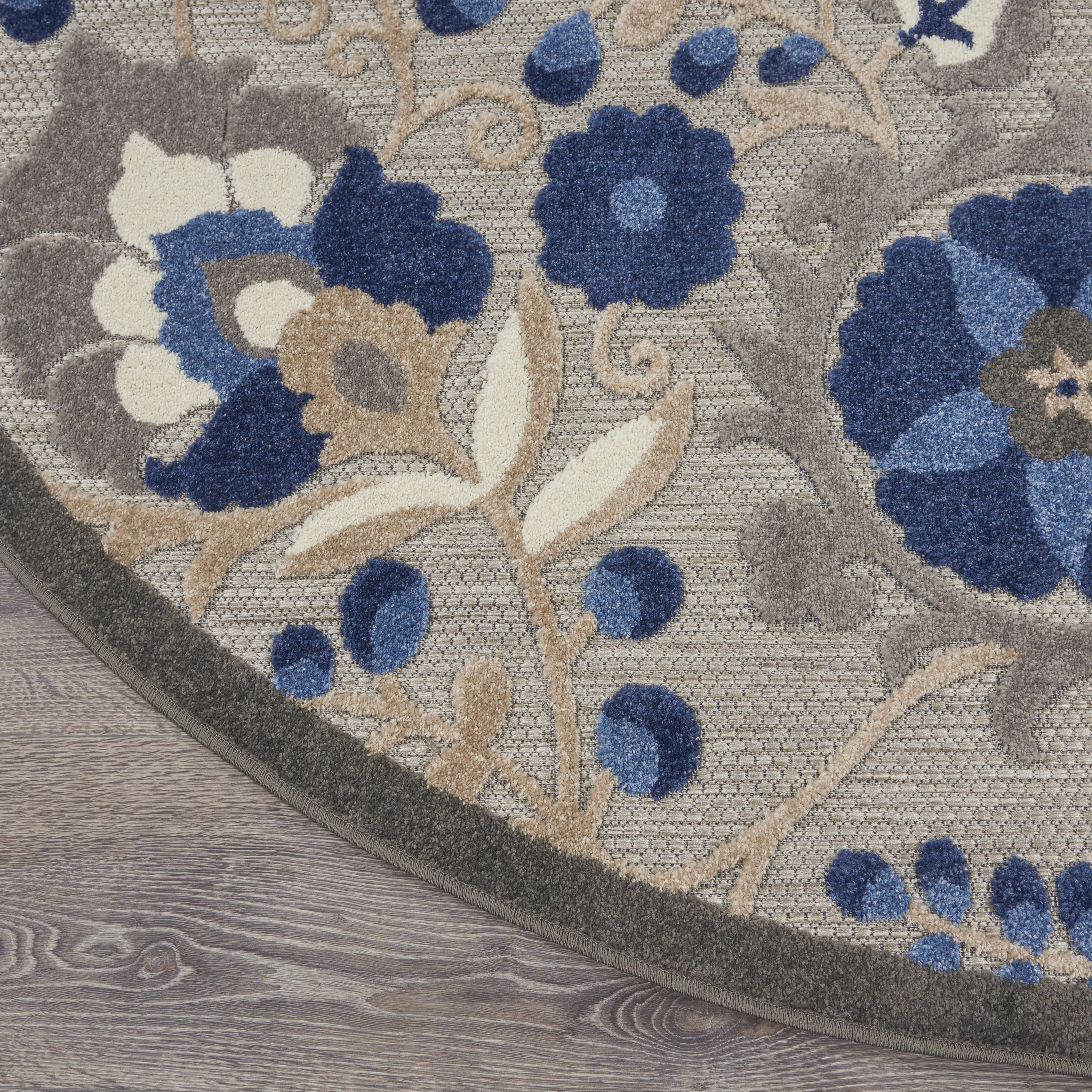 Nourison Aloha 5'3" x Round Natural Blue Farmhouse Rug