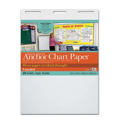 Pacon  Heavy Duty Anchor Chart Paper, Non-Adhesive, White, unruled 27