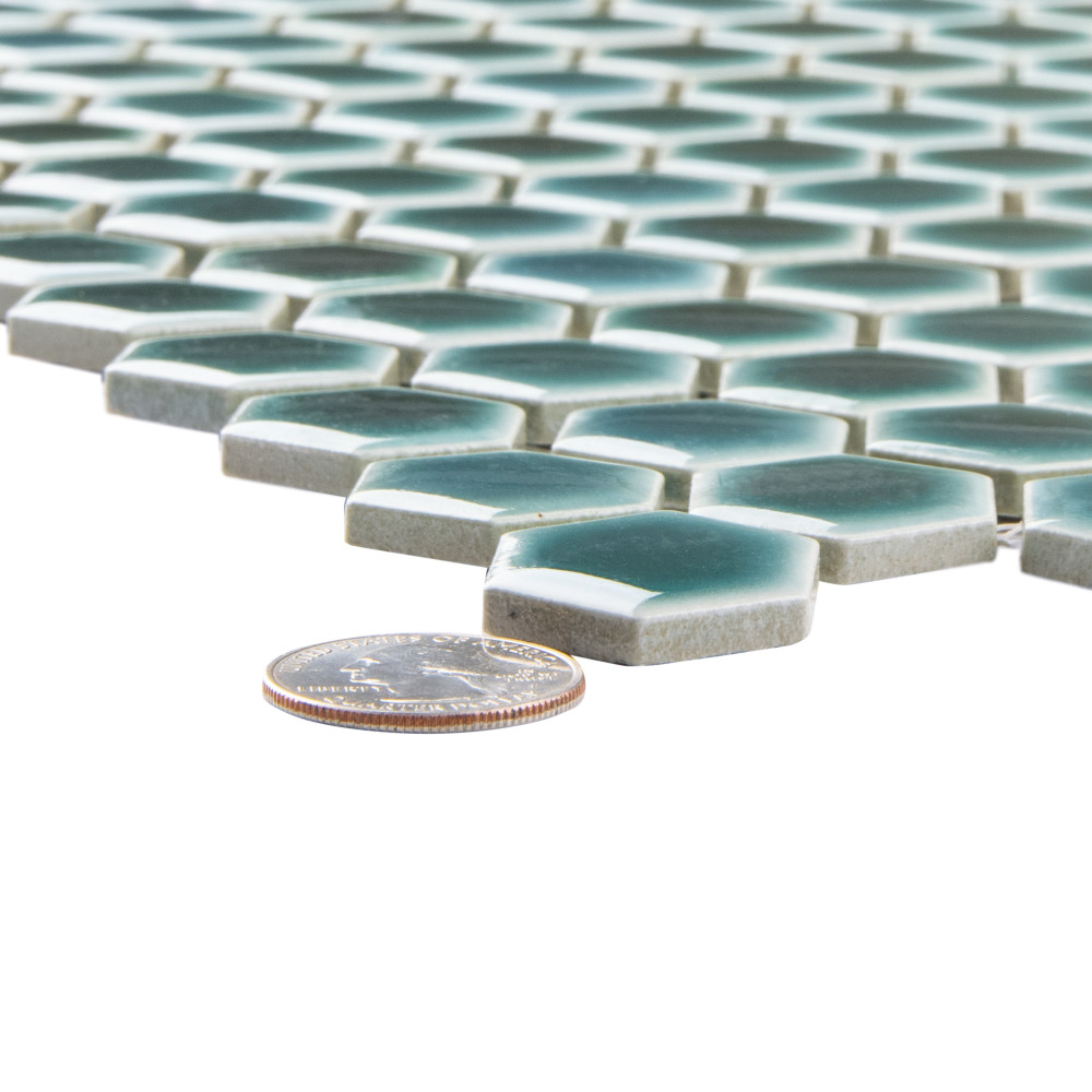 Sample – Hudson 1″ Hex Emerald Porcelain Mosaic Tile