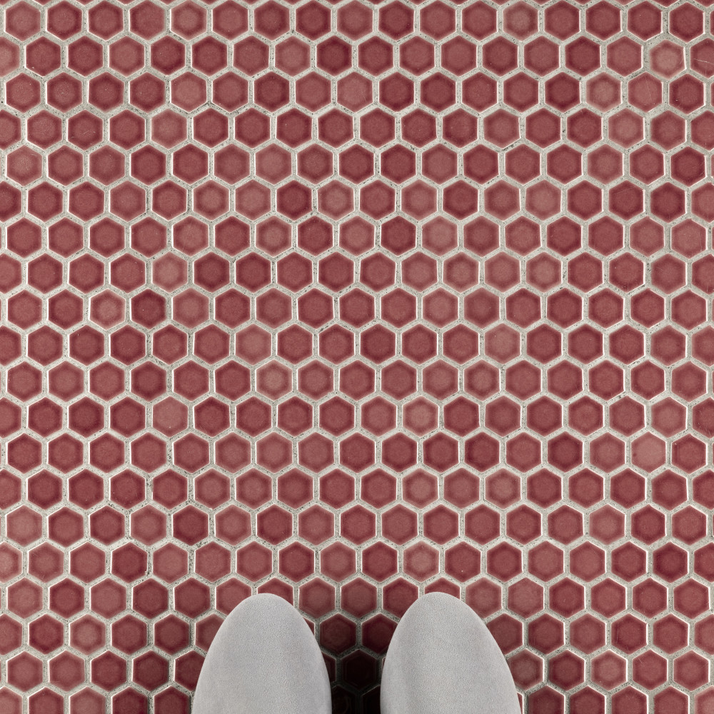 Tribeca 1″ Hex Glossy Rusty Red 10-1/4 in. x 11-7/8 in. Porcelain Mosaic Tile