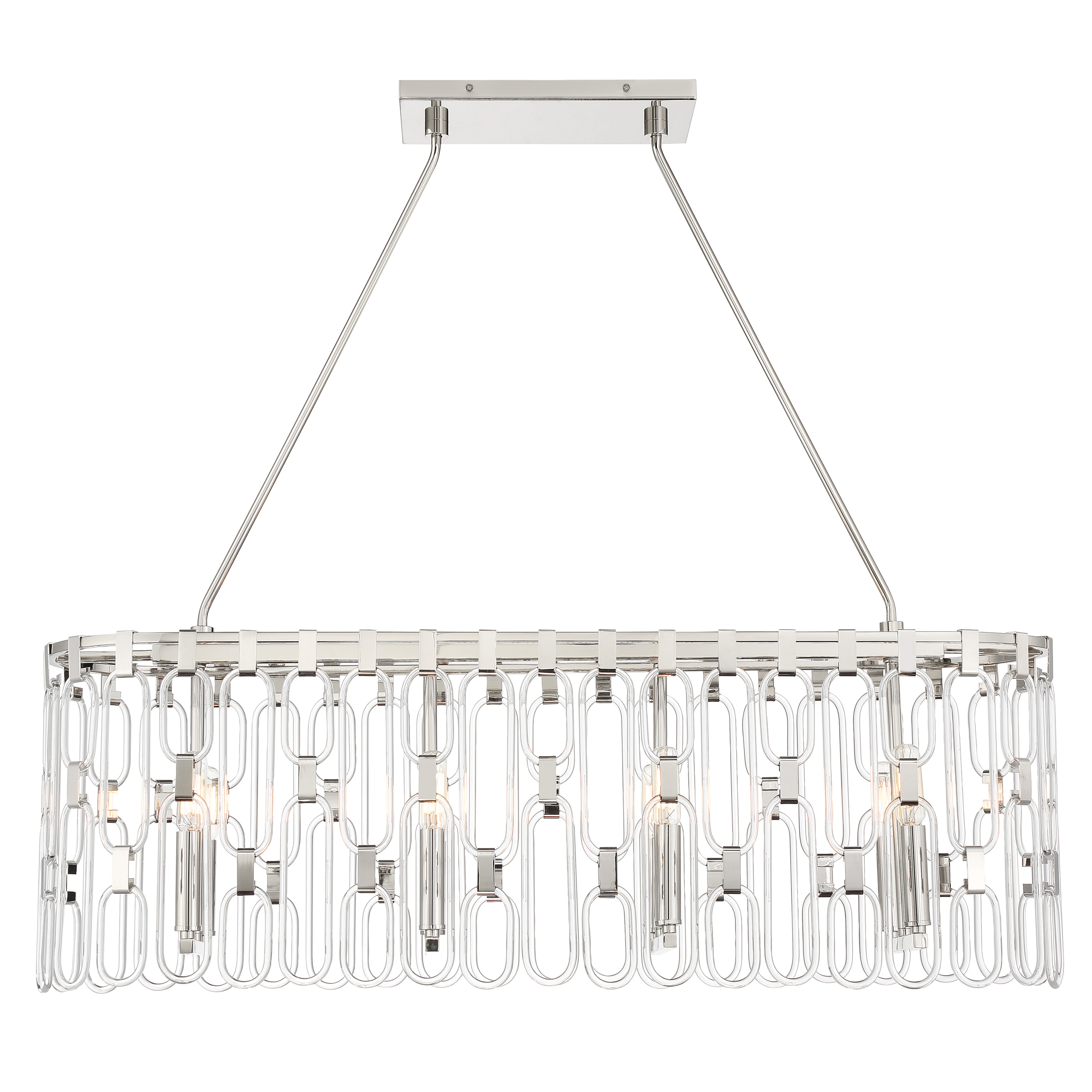 The Charming collection brings sophisticated style with its polished nickel finish and 8-light configuration. At 36 inches wide, this linear chandelier provides excellent illumination for kitchen islands and dining tables. - alternate view