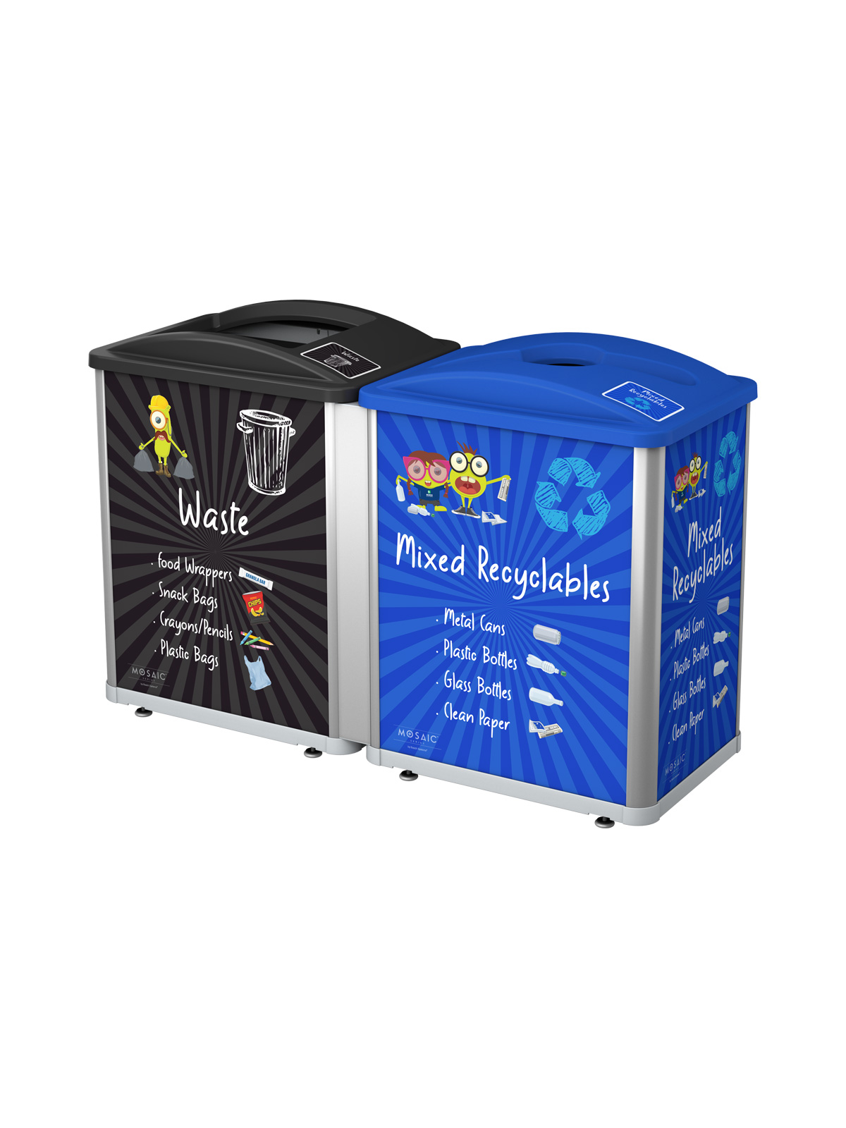MOSAIC – Double – Junior – Waste-Mixed Recyclables – Full-Mixed – Silver-Black-Blue