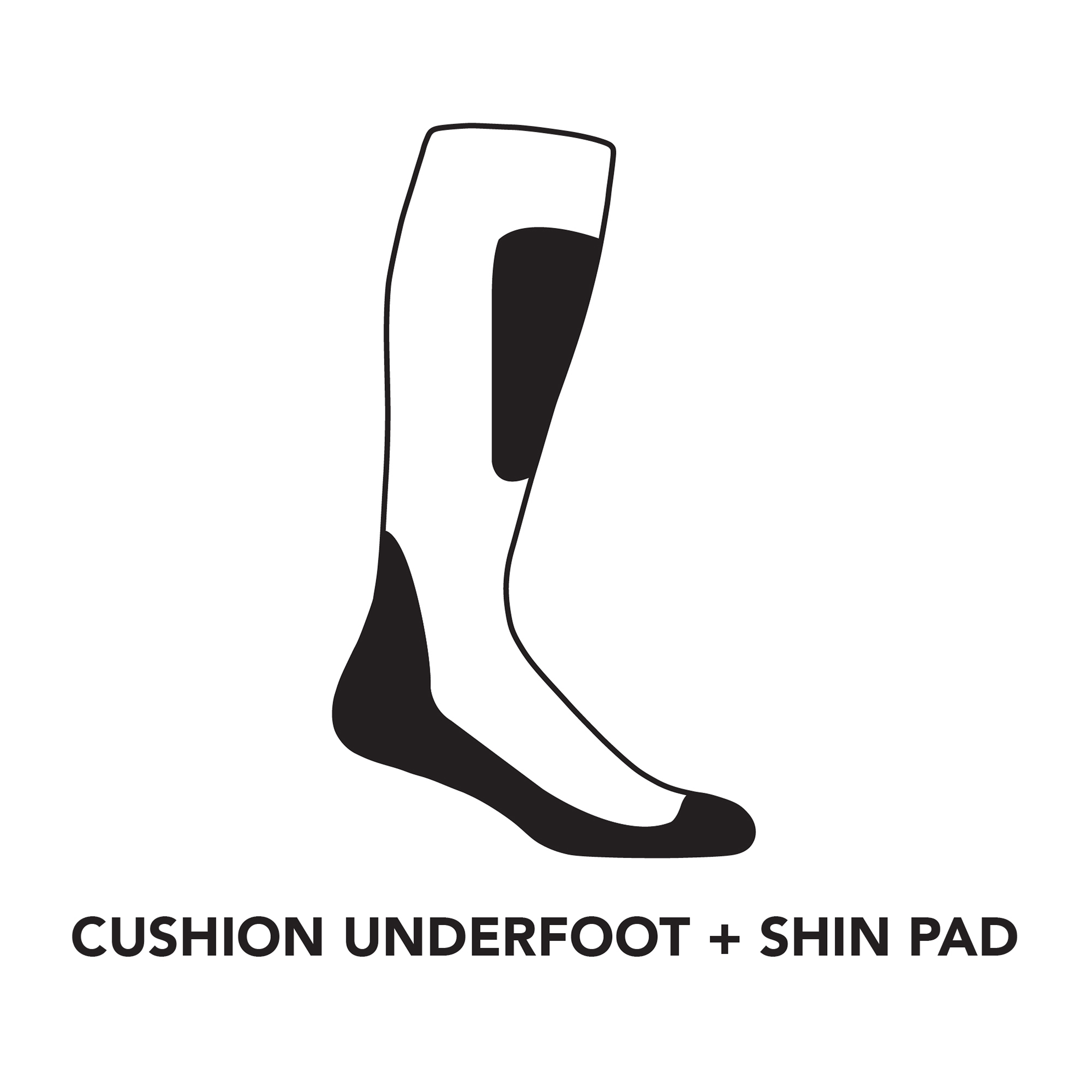 Over-the-calf cushion map image showing cushioning underfoot and on the shin