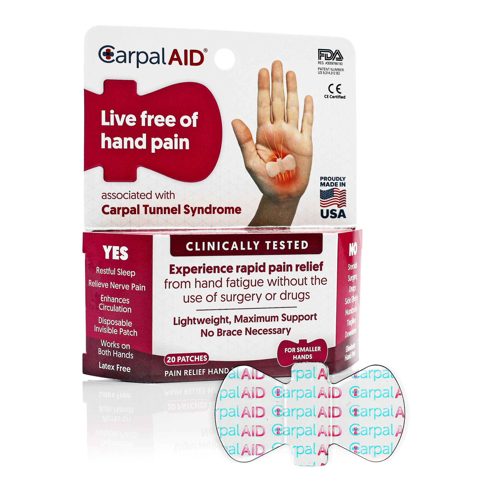 CarpalAid® Patch Hand-Based Carpal Tunnel Support, Small