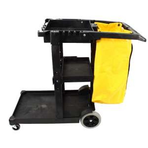 Impact, White, Janitor's Cart with 25 Gallon Vinyl Bag, Black/Yellow