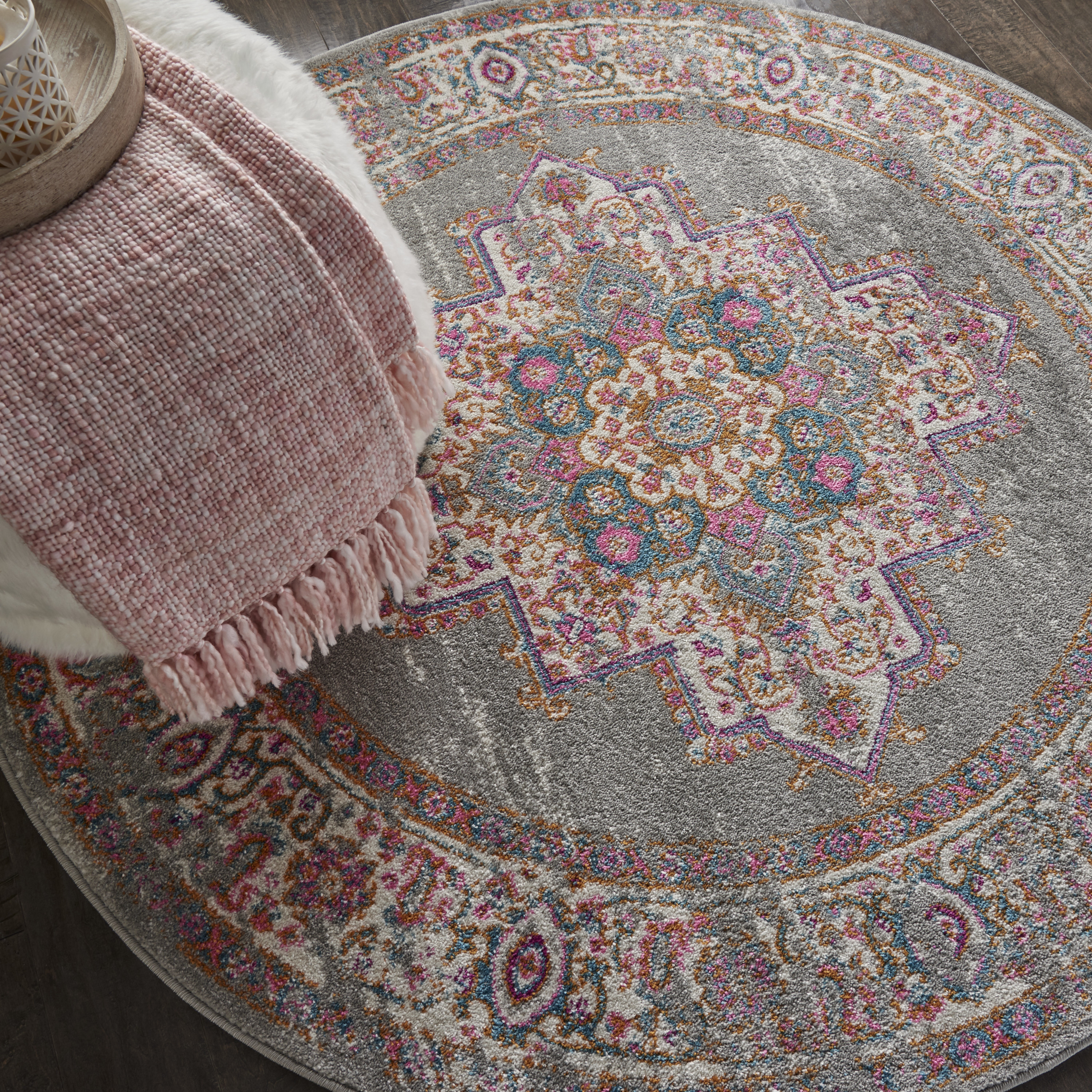 Nourison Passion 4' x Round Grey Bohemian Indoor Rug