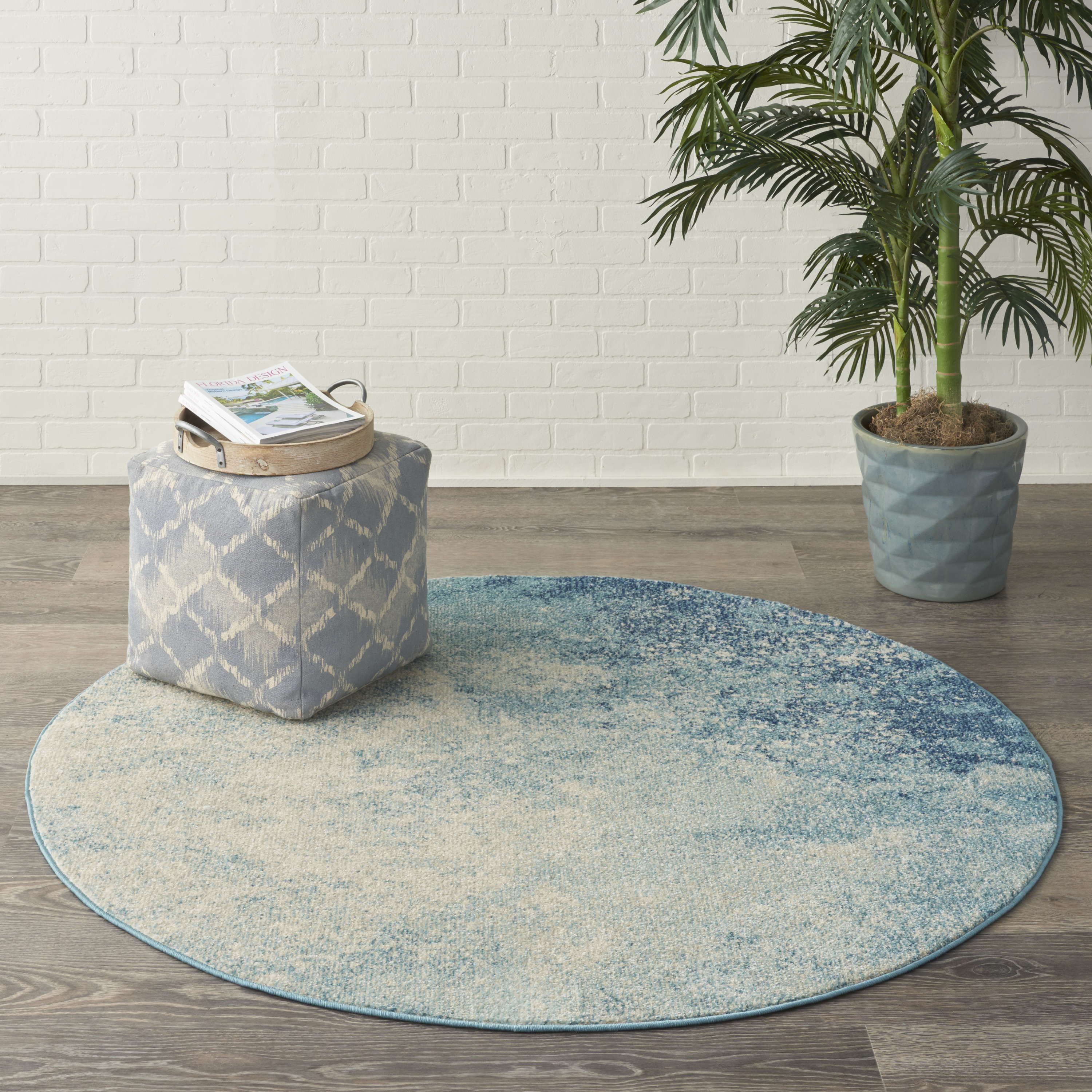 Nourison Passion 4' x Round Navy Light Blue Modern Indoor Rug