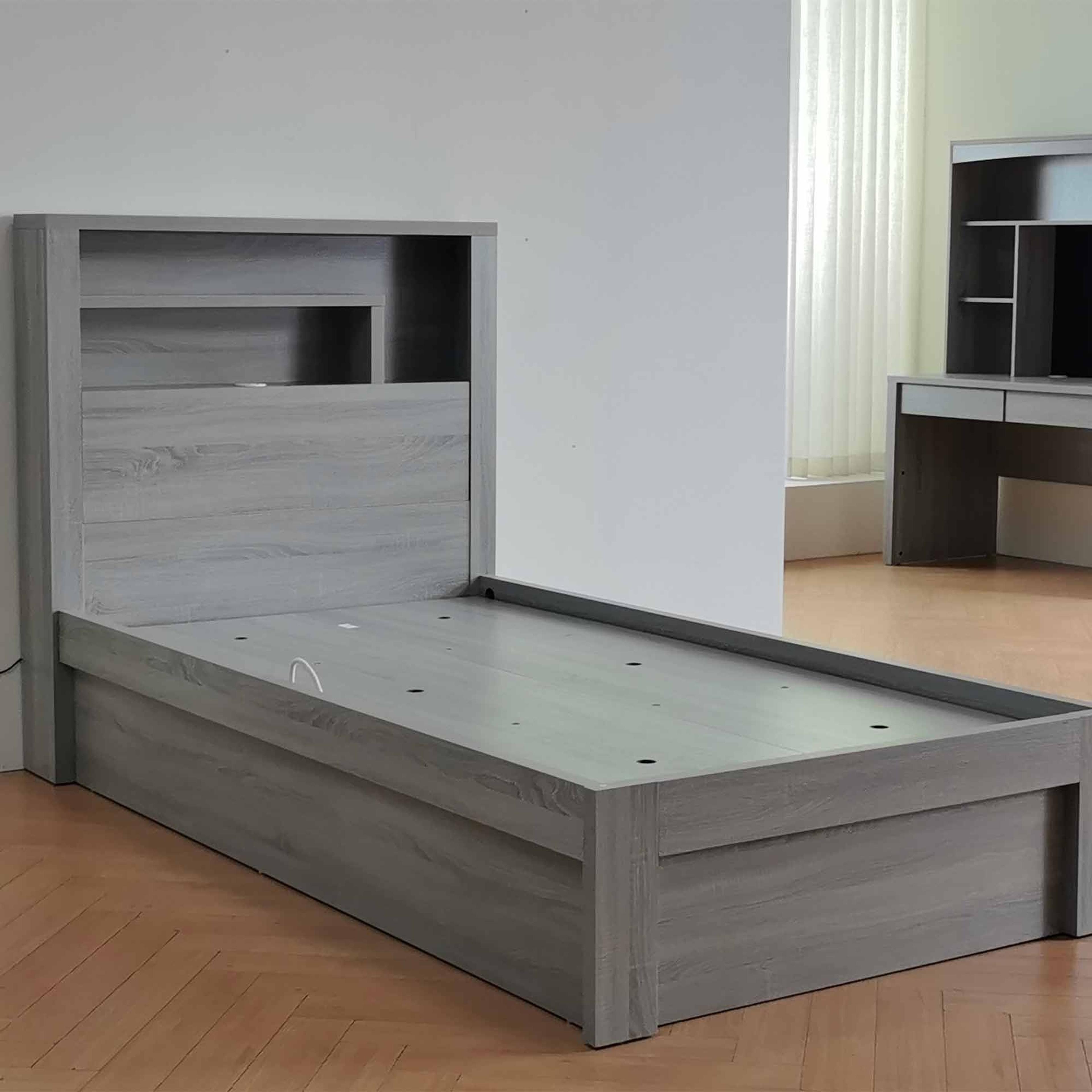 Lifestyle image of the  Bellevue Bed Frame, Side Gas Lift Base, Cement Grey from Forty Winks