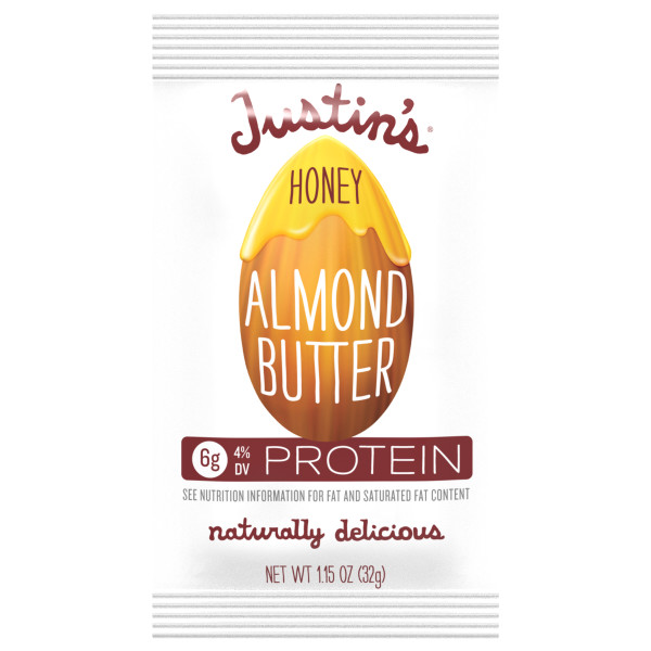 JUSTIN'S (r) Honey Almond Butter 1.15 oz Squeeze Packs . C1N1 - Front No Plunge In Package (Hi Res)