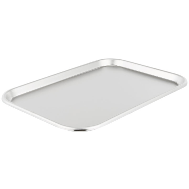 15-inch oblong stainless steel serving and display tray with satin finish