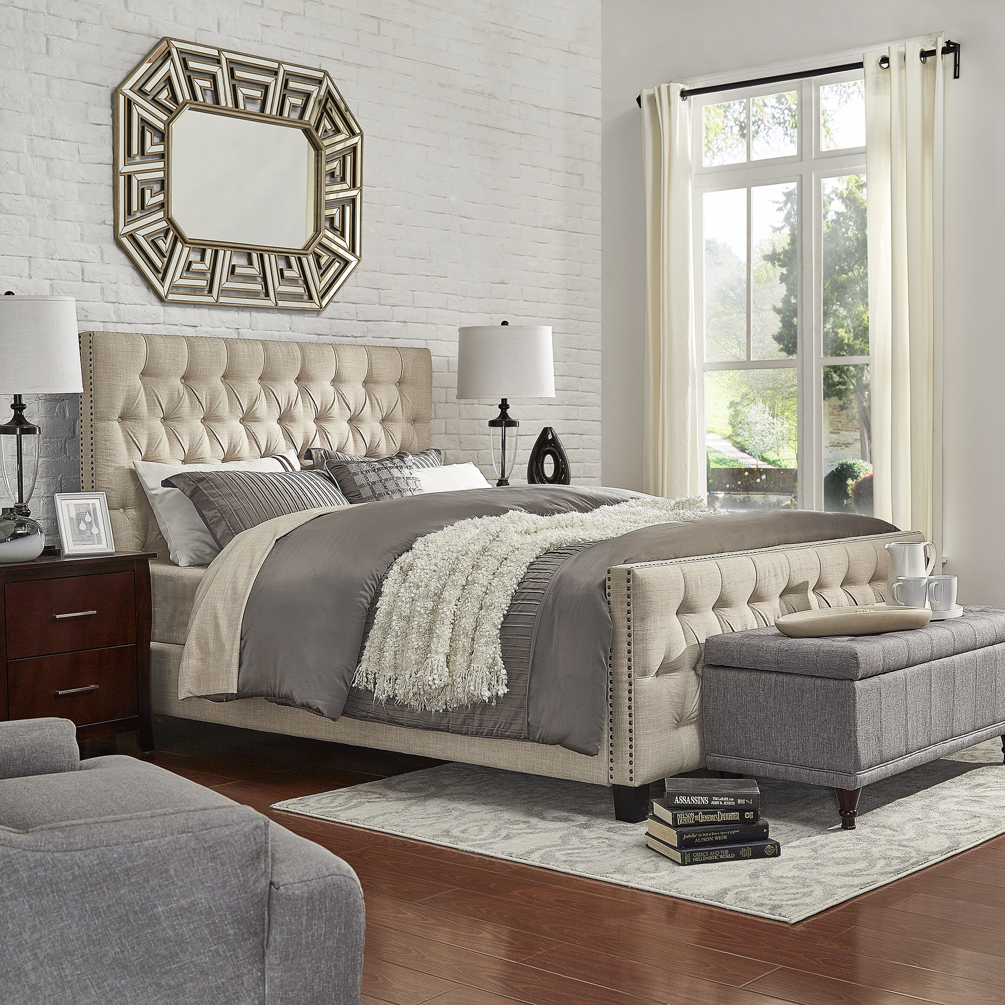 Tufted Nailhead Chesterfield Platform Bed with Footboard