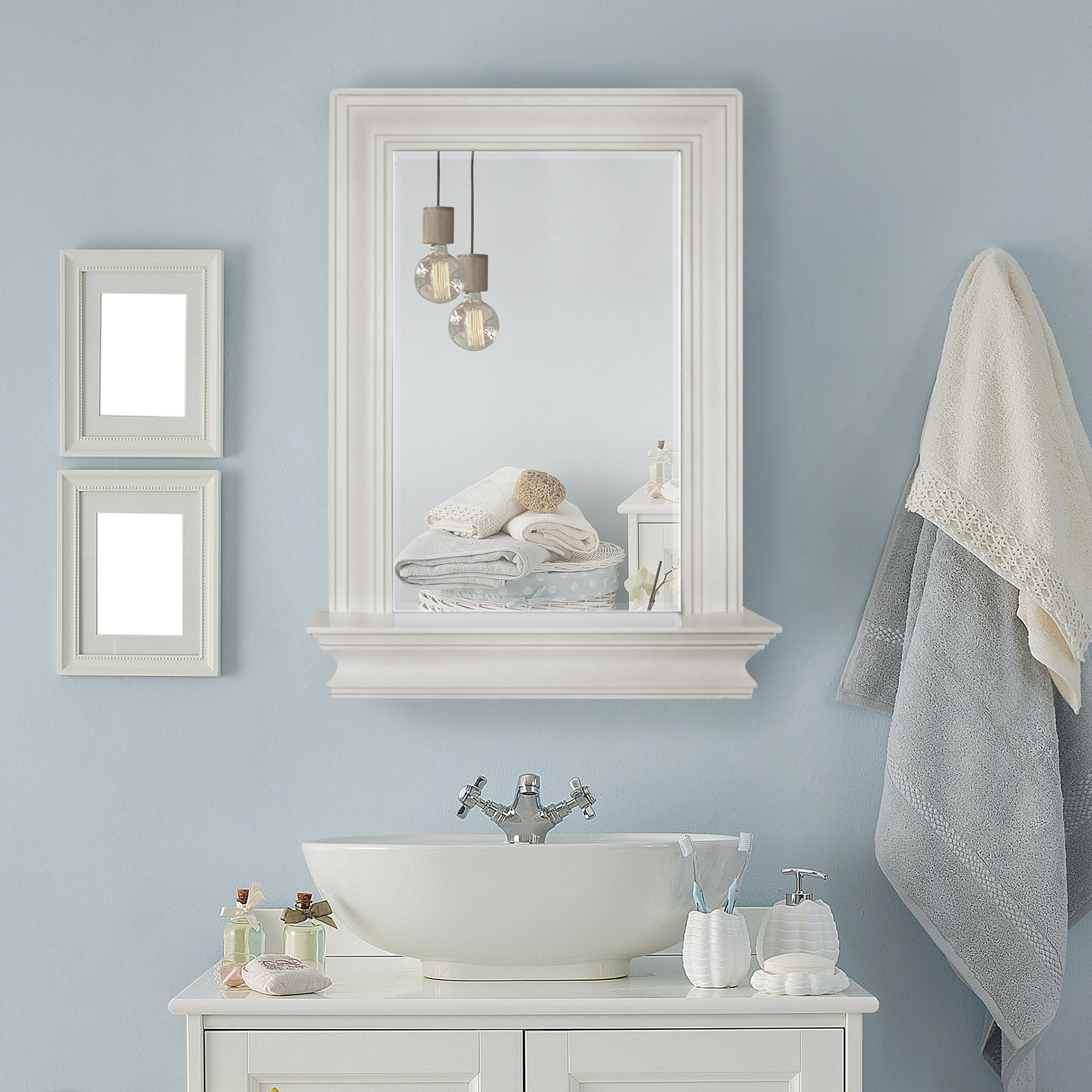 Teamson Home Stratford Wooden Wall Mirror with Storage Shelf, White - Picture 4 of 9
