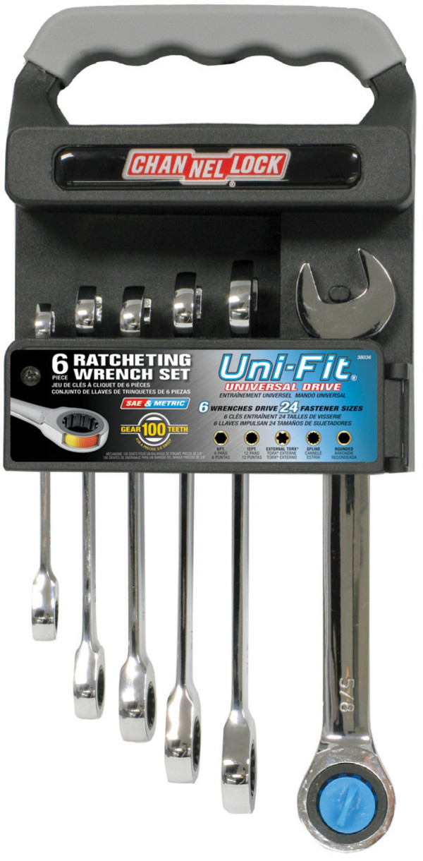 38036 6pc Uni-Fit Ratcheting Combination Wrench Set