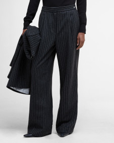 Blakely Striped Wide-Leg Trousers Charcoal Pinstripe