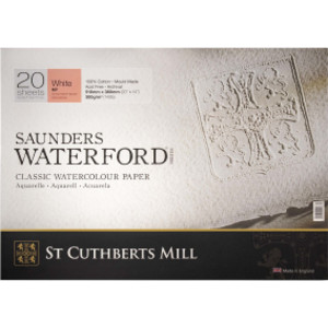 Saunders Waterford Watercolor Block, Hot Pressed, White, 140lb/300gsm, 20 Sheet, 20x14 inch, 1 Count
