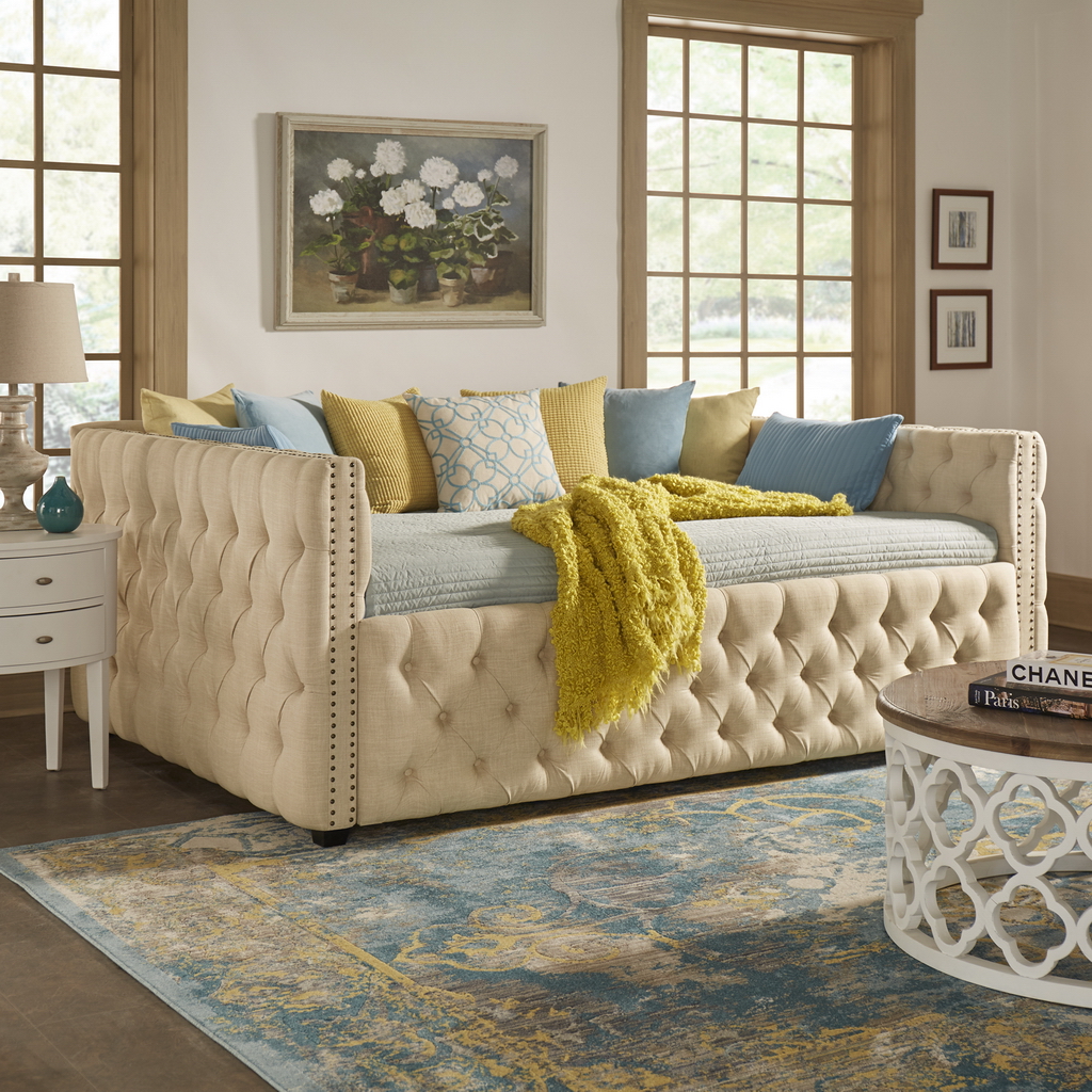 Tufted Nailhead Daybed and Trundle