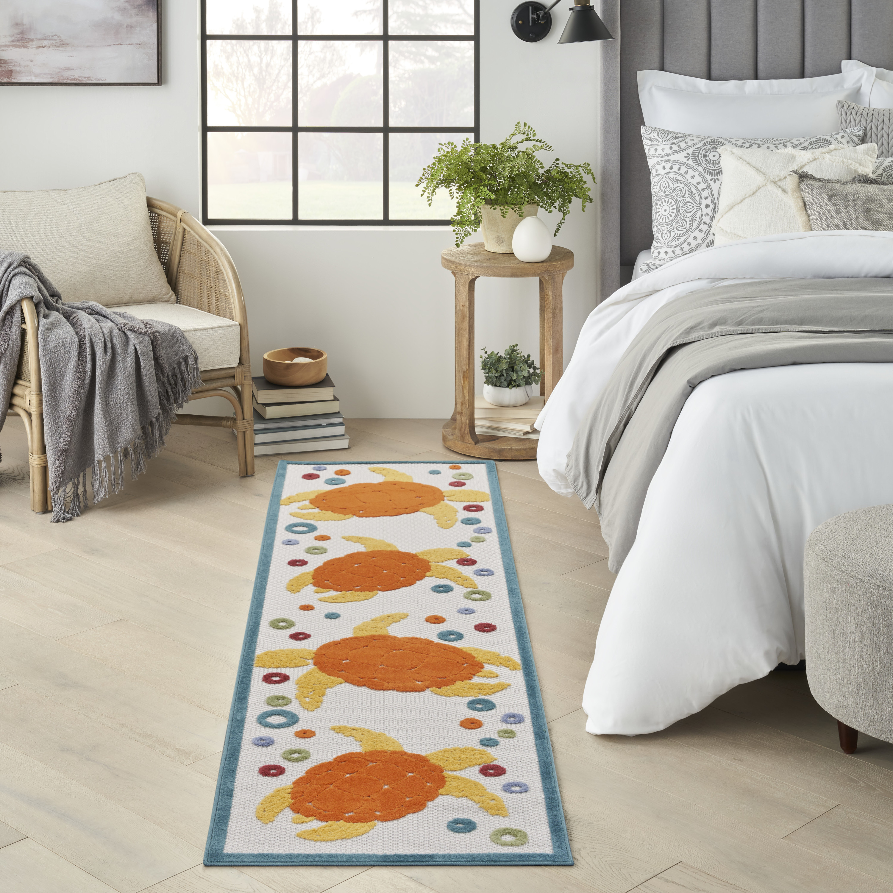 Nourison Aloha 2' x 6' Teal Multicolor Coastal, Nautical & Beach Rug