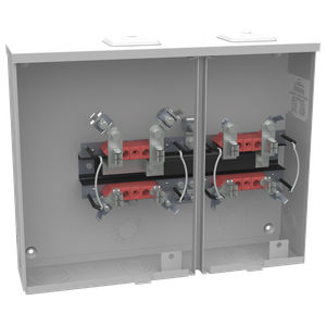 Meter Socket, Ringless, 100A, 300V, 1-Phase, 4-Jaw, OH/UG, Small Closing Plate, Horn Bypass, Surface-Mount, NEMA 3R