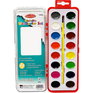 Washable Water Color Set, Oval Pan w/Brush, 16 Assorted Colors, 1 Set