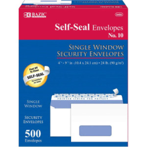 Self-Seal Security Single Window Envelopes, #10, Box of 500