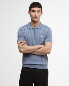 Maverick Mouline Knitted Polo Shirt Cool Blue