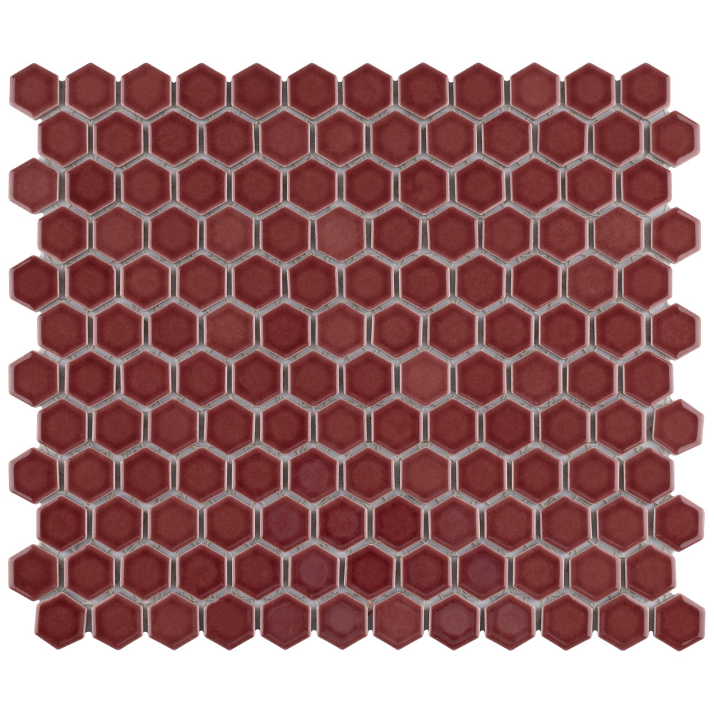 Tribeca 1″ Hex Glossy Rusty Red 10-1/4 in. x 11-7/8 in. Porcelain Mosaic Tile