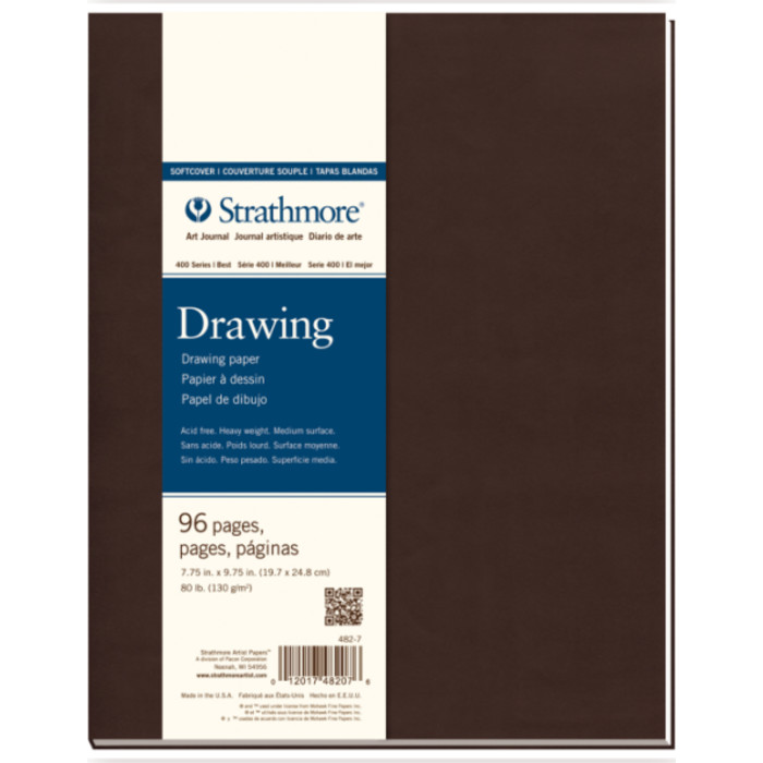 Libro de arte en papel de dibujo serie 400, tono blanco crema, encuadernación con cubierta suave en marrón mate, 48 hojas, 7,75 x 9,75 pulgadas