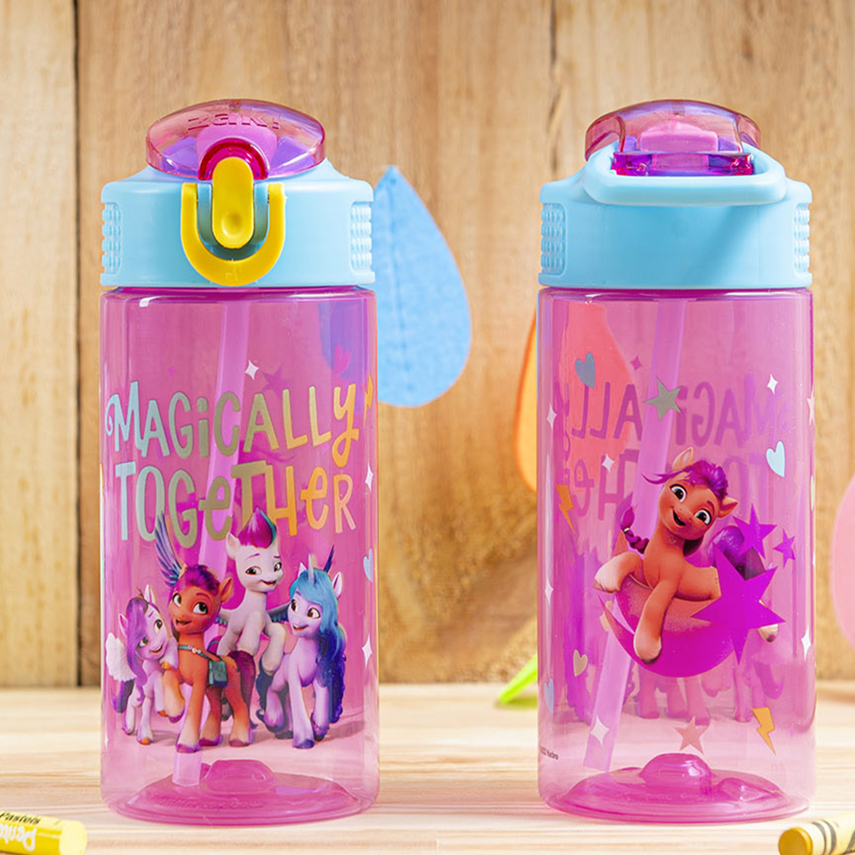 My Little Pony 16 ounce Reusable Plastic Water Bottle with Straw, Magically Together, 2-piece set slideshow image 4