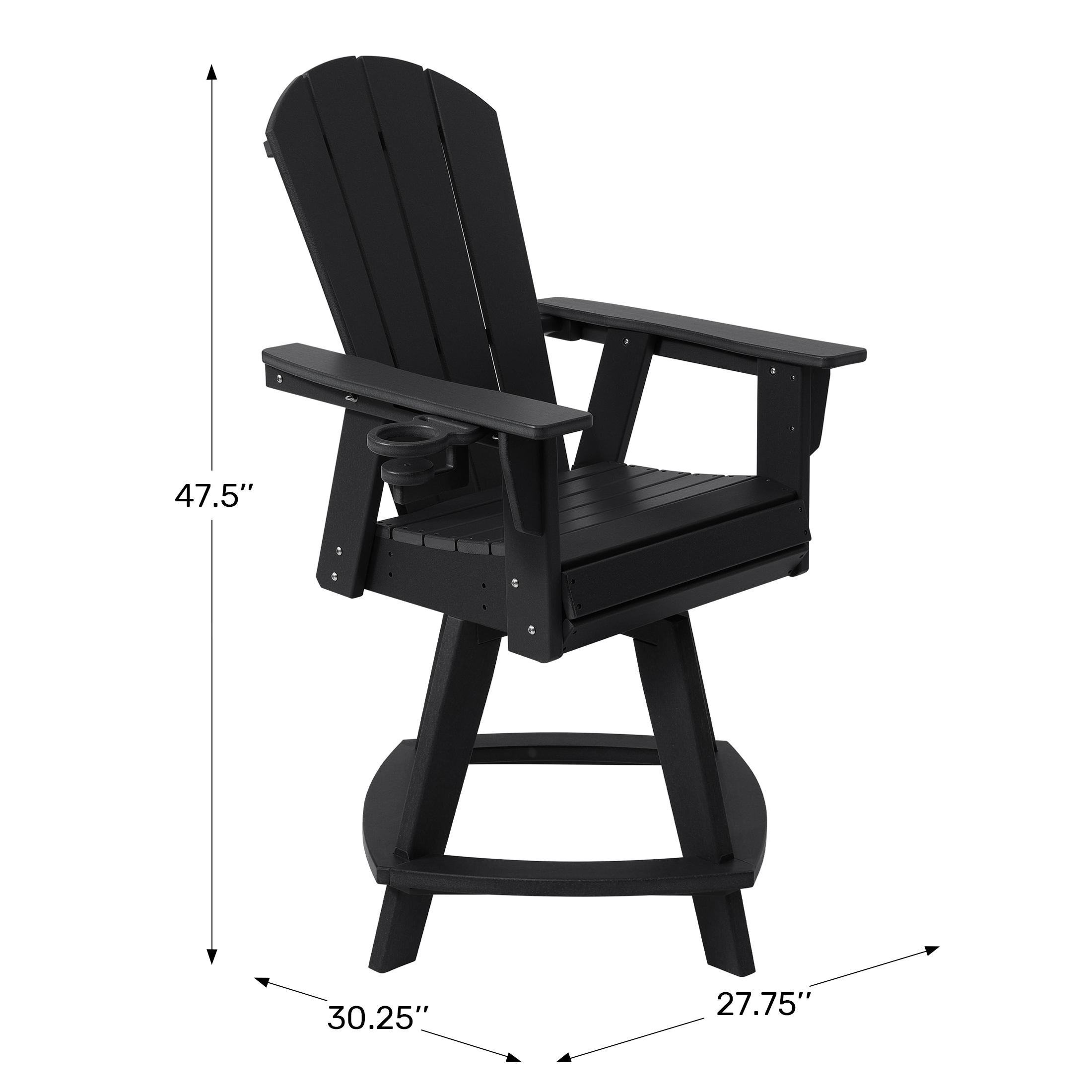 Outdoor HDPE Adirondack Swivel Counter Height Bar Chair With Cup Holder WWT Spec Image