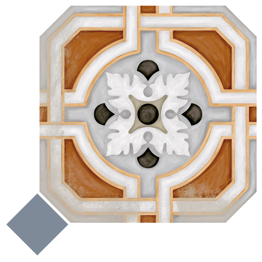 Vaudeville Octagon Deco Zimer with Taco Azzuro 7-7/8 in. x 7-7/8 in. Porcelain Floor and Wall Tile